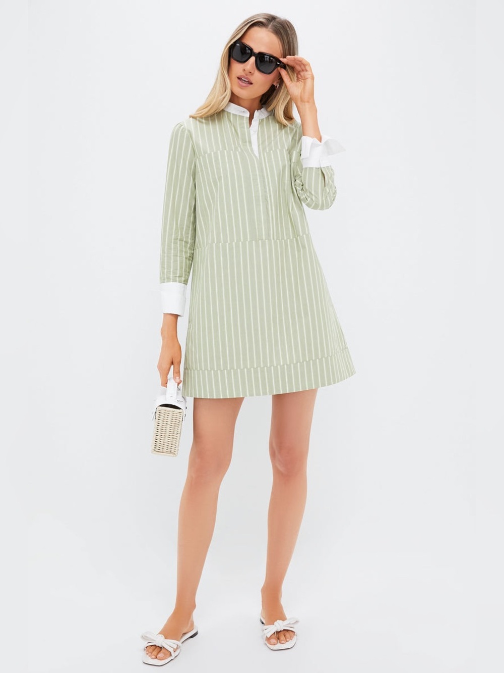 NWT Pomander Place Rohan Green Stripe Cotton Shirt Dress M